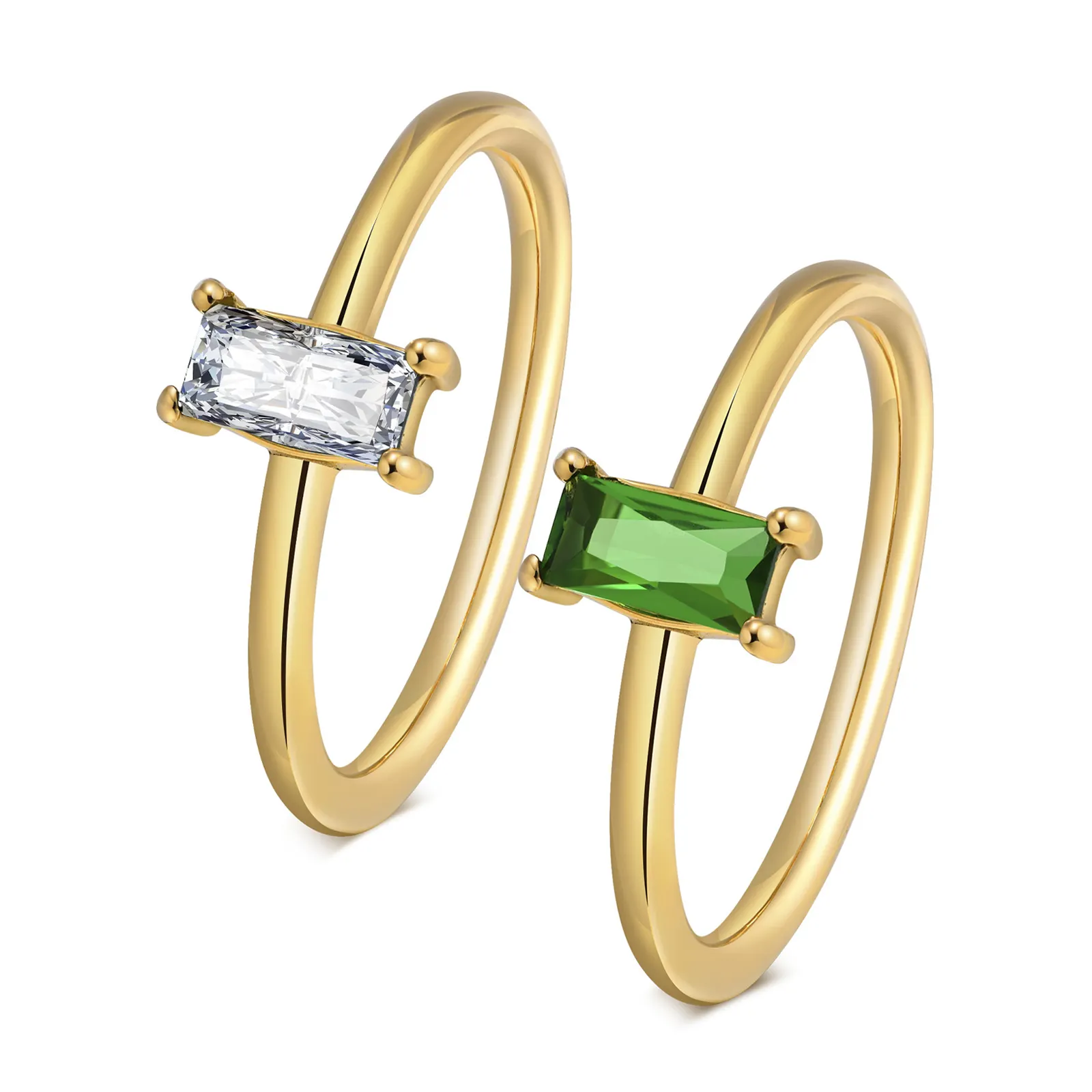 स्टेनलेस स्टील एकल बड़ा जवाहरात हरे रंग का पत्थर हीरे की अंगूठी लड़कियों महिलाओं के लिए