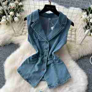 Ensemble d'été pour femmes : Tunique sans manches style romain et jupe plissée en jean taille haute – Vente en gros - Product Image 4