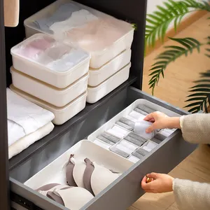 Plastic Underwear Storage Box Bin Household Portable Socks Ties And Bra Organizer With Lid