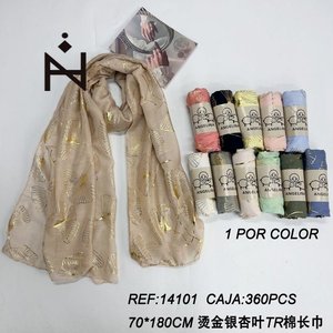 Sciarpa Lunga in Cotone TR con Foglia di Ginkgo in Lamina d'Oro 70x180cm, Sciarpe Etniche - Product Image 3