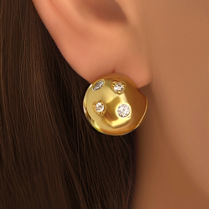 ต่างหูทรงโดมประดับเพชรซิร์คอนชุบทอง 18K กันน้ำ ไม่หมอง สำหรับผู้หญิง ขายส่งแฟชั่น เหมาะสำหรับเป็นของขวัญ - Product Image 1