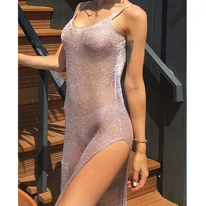 Robe de plage longue en maille transparente pour femmes, vêtements de plage, Cover-Up de plage pour femmes