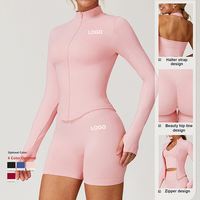 Ensemble de yoga sans couture personnalisé avec logo pour femme, taille haute, effet push-up, tenue de sport ultra-extensible, dos nageur, pour entraînement et activités physiques