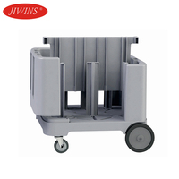 Chariot de rangement mobile réglable en plastique PP gris avec capacité de 405 assiettes, gain de place pour les hôtels, les restaurants et les bars