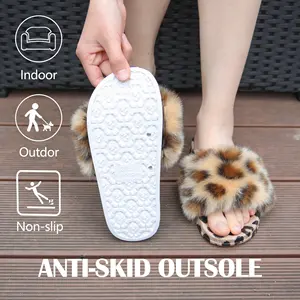 Fashion Faux Fur Slippers For Women Fluffy Plush Fuzzy Sandals Beach Summer Slippers Outdoor Indoor