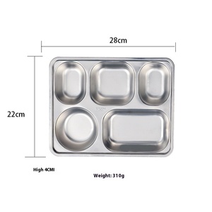 Indonesia thép không gỉ hình chữ nhật tấm ăn tối với 5 ngăn Hộp Ăn Trưa chia khay cho nhà hàng sử dụng PP kim loại có nắp đậy - Product Image 5