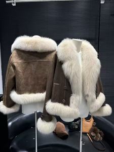 2025 donna di moda autunno soffice volpe giacca da trincea chiusura con bottone in corno motivo stampato traspirante tinta naturale - Product Image 6