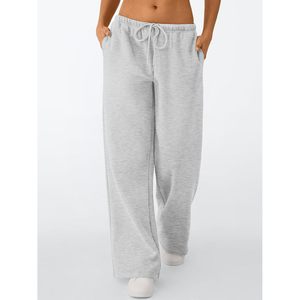 Pantalones de chándal anchos para mujer, de talle bajo, holgados, con cordón, con bolsillos, 100% algodón, tela de rizo, transpirables, joggers - Product Image 3