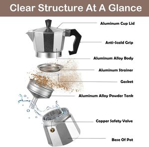 Cafetera <span class=keywords><strong>Moka</strong></span> de 6 Tazas, Estilo Italiano Retro, Cafetera Espresso para Estufa, Plateada, Portátil, para el Hogar y la Cocina - Product Image 2
