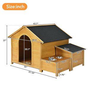Cuccia per Cani in Legno Massiccio con Ciotola e Finestra, Villa per Animali da Esterno, Cabina per Gatti - Product Image 2