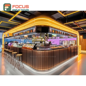 ตู้โชว์กาแฟแบบหรูหรา  ตกแต่งด้วยวีเนียร์ไม้โอ๊ค  พร้อมพื้นที่จัดแสดงขวดน้ำเชื่อม  ตู้โชว์หน้าร้าน - Product Image 5