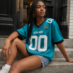 Men's Teal Custom Breathable Printed Plus Size Short American Football Jersey Team Game Day <b>Fan</b> Shirt Personalized Name Number - Product Image 2