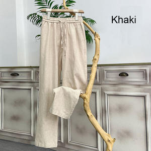 <span class=keywords><strong>Pantaloni</strong></span> a vita alta <span class=keywords><strong>in</strong></span> stile 100% <span class=keywords><strong>in</strong></span> <span class=keywords><strong>lino</strong></span> stile stile stile stile stile stile Casual leggero e traspirante nero bianco chiaro kaki a gamba dritta - Product Image 4