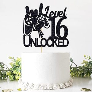 1 pièce Décoration de gâteau d'<span class=keywords><strong>anniversaire</strong></span> débloquée à 16 niveaux, Thème jeu vidéo noir, Décoration de fête pour gagnants 'Level Up' - Product Image 4