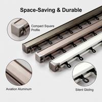Rail de rideau compact en aluminium silencieux 2,2 mm, robuste et silencieux, avec glissières en téflon, installation facile pour la maison et l'hôtel
