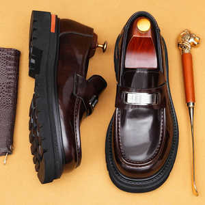 Zapatos de cuero transpirables y a la moda para hombre, zapatos formales de negocios, zapatos casuales planos, zapatos para exteriores que aumentan la altura, zapatos de talla grande para hombre - Product Image 3