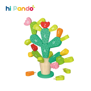 Montessori Wooden Balance Cartoon Cactus Toys DIY 3D <strong>Building</strong> <strong>Blocks</strong> Puzzle <strong>Game</strong> Alphabet Learning Toys for Toddlers - Product Image 2