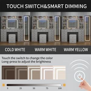 Table de maquillage moderne Cavio de grande capacité en bois massif avec miroir éclairé 3 couleurs et plateau en verre, bureau de toilette à aménagement flexible - Product Image 5