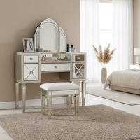 Table de toilette et de maquillage moderne en verre nordique avec armoire de rangement, finition or champagne pour chambre principale