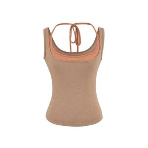 Chaleco Corto de Mujer con Bloques de Color, Cuello Halter, Ligero y en Capas, Estilo Primavera - Product Image 3