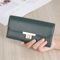 Vert émeraude femmes Cluth sac métal serrure Long sac à main 2022 porte-carte portefeuille Polyester OPP sac nouvelle mode personnalisé haut en cuir