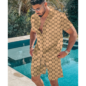 Summer Men Hawaiian Sets stampa camicia a maniche corte con bottoni pantaloncini da spiaggia due Set Streetwear Casual Holiday Men's 2 Piece Suit - Product Image 1