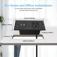 Petite multiprise encastrable avec rallonge et station de charge USB intégrée pour bureau, noire