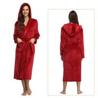 Logo personnalisé femmes couleur unie épaissie flanelle Robe pyjamas à manches longues automne et hiver vêtements de détente à capuche en tissu éponge Robes