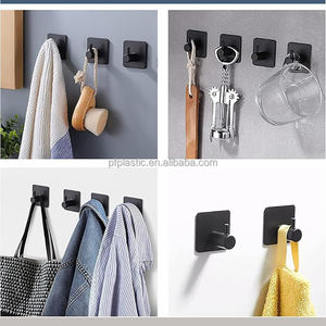 Porta asciugamani autoadesivo da parete resistente nero opaco gancio in plastica impermeabile ganci per l'organizzazione della parete - Product Image 4