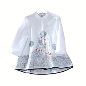 Chemisiers pour femmes en coton, à manches trois-quarts, avec broderie florale de style littéraire et motifs industriels, Nouveauté Printemps <span class=keywords><strong>2022</strong></span>, Vente en gros - Product Image 5