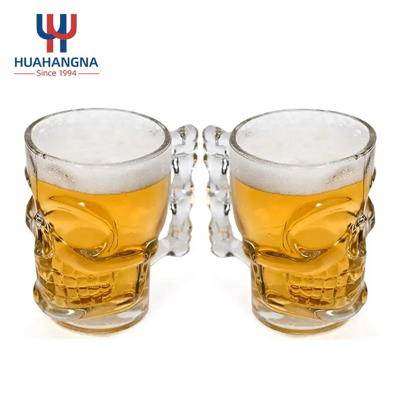 18 Ounce Classic Beer Juice Water Drinking Glass Mug Glasses 540ml Skull Face Beer Mug with Handle