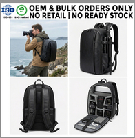 Sac à dos pour appareil photo en cuir végétalien, marque privée OEM ODM, pour photographes, compatible avec les appareils photo reflex numériques, les objectifs sans miroir et les ordinateurs portables de 16 pouces, fabricant en gros