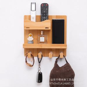 Wooden Wall Mounted Storage Rack 3 Tier With <b>Hooks</b> For Remote Phone Keys And Miscellaneous Items - Product Image 1