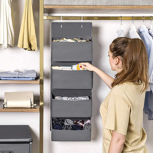 4-Tier Foldable Door Organizer 2 Steel Metal <b>Hook</b> Non Woven Fabric for <b>Shoes</b> Clothing Toys Sundries Hanging Closet Organizer - Product Image 3