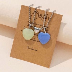 2 teile/satz magnetische Paar Halsketten für Liebhaber Herz leuchtende Naturstein Pendel Anhänger Halskette Freundschaft Valentinstag - Product Image 6