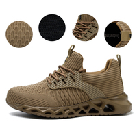 Sepatu Keselamatan Flyknit, Sol Bantalan EVA, Pelindung Jari Kaki Baja Anti Benturan, Sepatu Kerja Ringan, Bernapas, Anti Selip untuk Pabrik dan Bengkel
