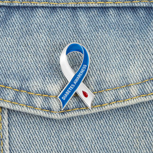 Pin Enamel Pita Kesadaran Diabetes Garis Biru Putih Tetesan Darah Merah Bros Kerah Grosir - Product Image 1