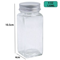 Ensemble de pots à épices en verre borosilicate carré avec couvercle en métal, 4 oz et 8 oz