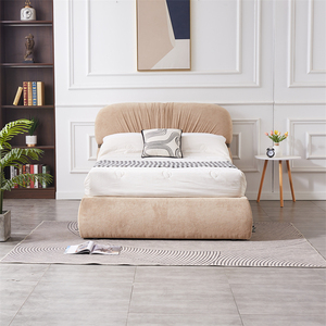 Letto matrimoniale/king size imbottito in tessuto, con doppia piattaforma, molto spesso, elegante, beige-marrone, con testiera trapuntata. - Product Image 4