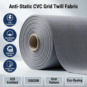 Tela Ligera de 150 g/m², Tejido CVC 60/40, Antiestática, con Diseño de Cuadrícula, para Bata de Laboratorio y Uniforme de Hospital - Product Image 1