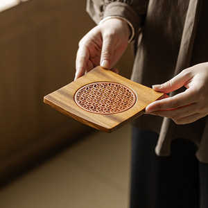 Walnut Wood Teapot Stand Square Heat Resistant Solid Wood Tray For Kung Fu <b>Tea</b> <b>Set</b> - Product Image 4