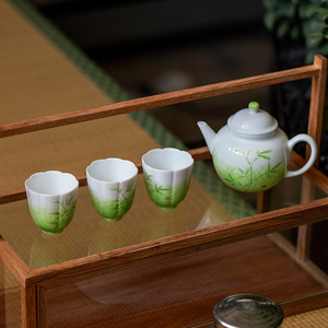 Hand Painted Bamboo Ceramic Teapot Porcelain Round With Lid Small Kung Fu <b>Tea</b> <b>Set</b> Afternoon <b>Tea</b> Use - Product Image 3