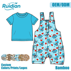 Conjunto de Ropa para Niños Pequeños, Camiseta de Bambú con Estampado y Pantalones con <span class=keywords><strong>Tirantes</strong></span> y Bolsillos, Botones a Presión en la Entrepierna, Conjunto de 2 Piezas para Niños Pequeños - Product Image 4