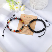 Nouveau bracelet perlé noir mat de style européen et américain en forme de cœur, breloques en verre soufflé, compatible pour les couples ; magnétique