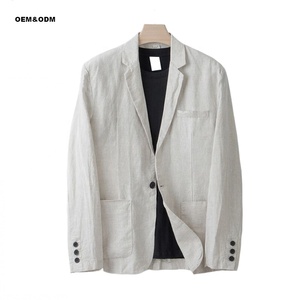 Hot New Men's <span class=keywords><strong>Casual</strong></span> Respirant Lin <span class=keywords><strong>Blazer</strong></span> Veste Lâche Bouton Unique Polaire Costume avec Fermeture À Glissière Plus La Taille pour L'été - Product Image 2