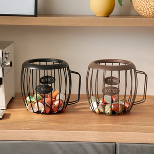 Wrought Iron Coffee Capsule <b>Storage</b> <b>Basket</b> Round 1-3L Durable Desktop Organizer For Kitchen Coffee Pod Holder - Product Image 2