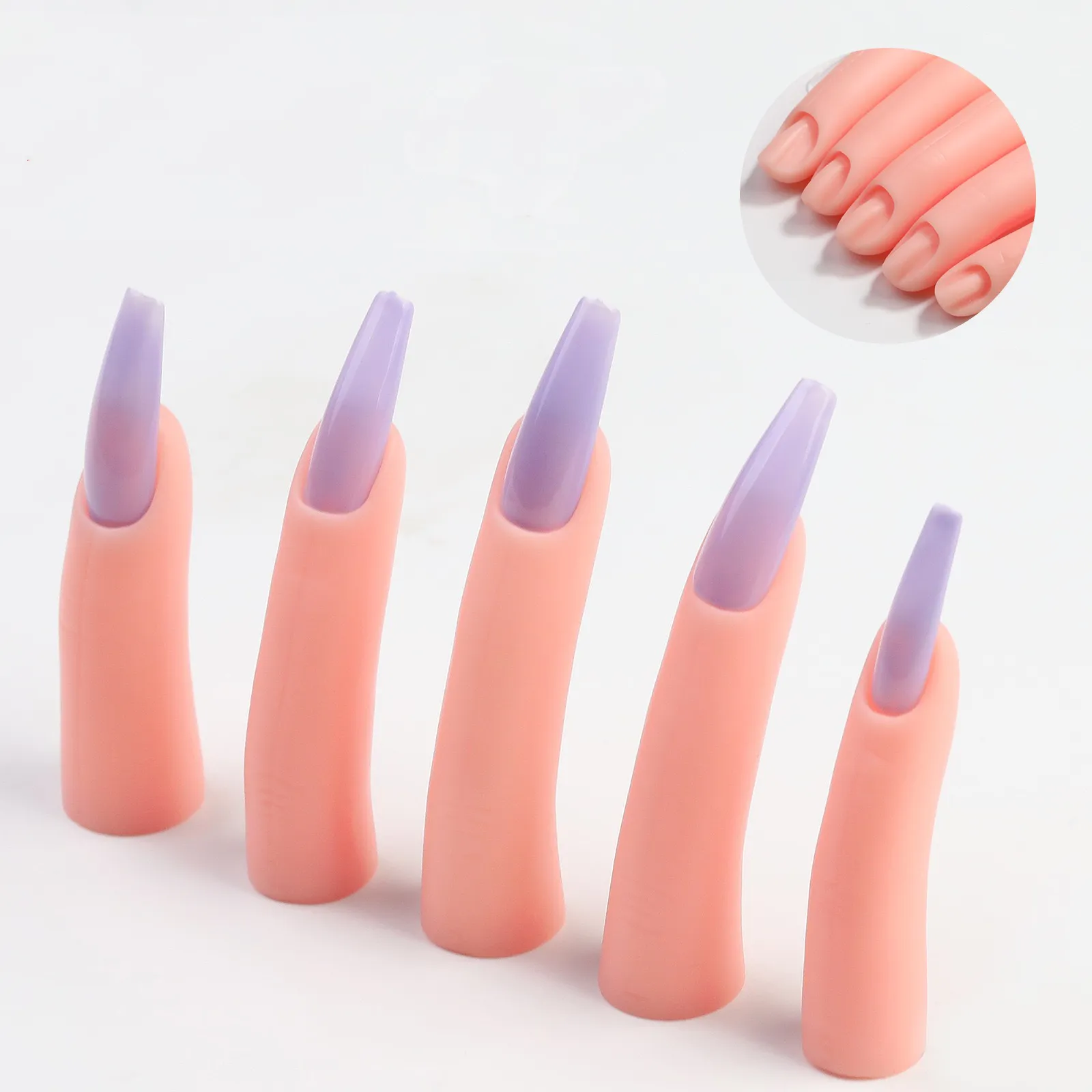 Wholesale 5pcs set silicone nail practice finger manicure training hand nail mannequin finger Replaceable Nail tips