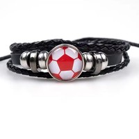 Bracelets de football personnalisés en cuir PU faits à la main, style vintage européen et américain, écologiques, avec perles et boutons