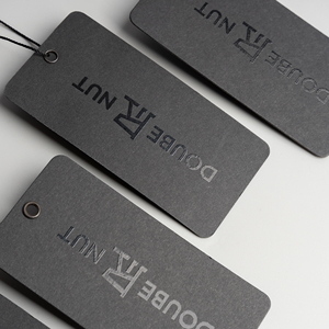 Luxury Custom Logo UV Printing Black Clothing Garment Hangtags Card Clothes Paper Hang Tags for Clothes Recyclable
