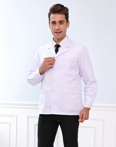 เสื้อคลุมผู้ชาย แขนยาว ผ้าโพลีคอตตอน สีขาว คอปกสูท ทรงครอป หนา สำหรับชุดยูนิฟอร์มทำงาน แพทย์ คลินิกทันตกรรม ร้านขายยา โรงพยาบาล - Product Image 3